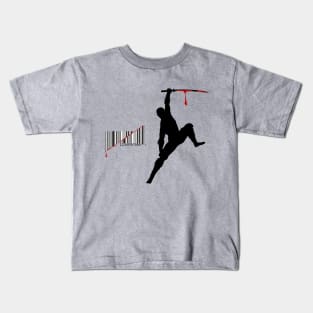 ninja slicing a bar code with a katana Kids T-Shirt